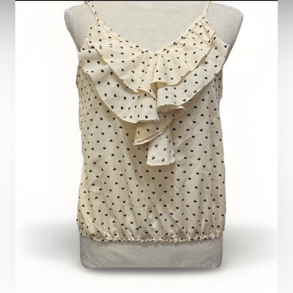 Fun& Flirt Ruffle Polka Dot Spaghetti Strap Top Medium